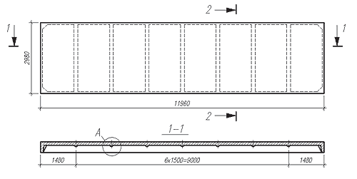 Рис. 7. Плита покрытия (опалубочные размеры)