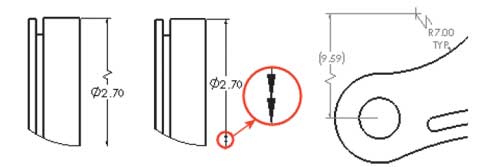 Рис. 10. Размеры укороченных диаметров и радиусов