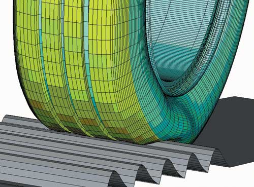 Рис. 13. Деформация шины при наезде на первое препятствие