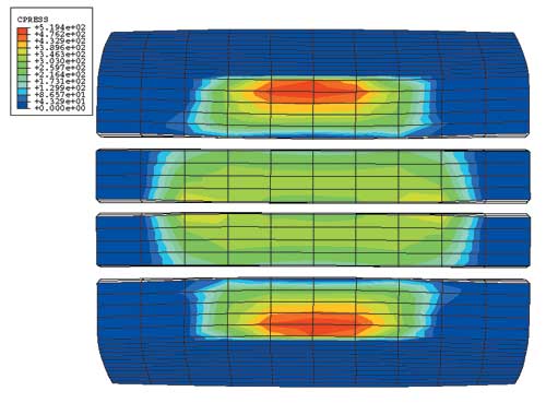 Рис. 8. Распределение контактного давления в задаче определения пятна контакта
