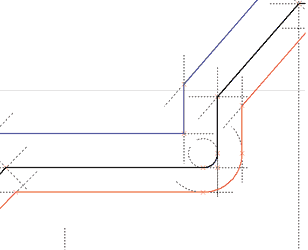 При создании эквидистанты в режиме автоматической параметризации будут построены линии построения — параллельные прямые для отрезков и концентрические окружности для дуг