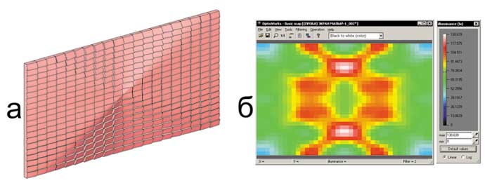 Рис. 19. Результат оптимизации: а) полученная геометрия модели; б) диаграмма освещенности