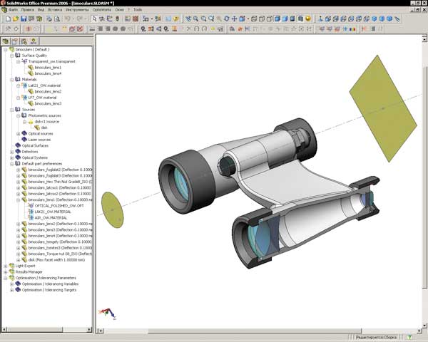 Рис. 1. Геометрическая модель конструкции и дерево проекта