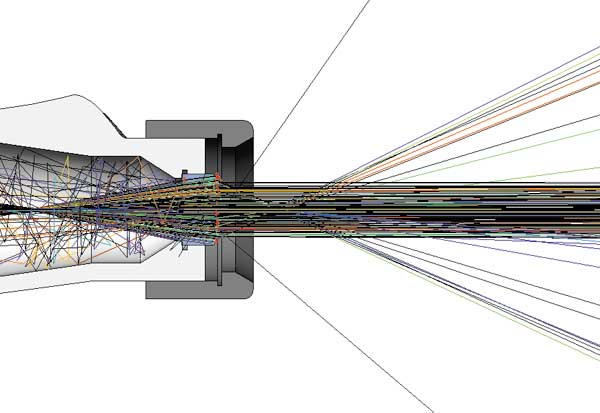 Рис. 8. Траектории лучей с учетом спектральных характеристик
