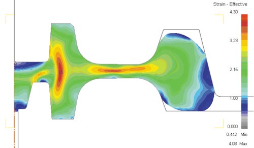 Рис. 8. Распределение эквивалентных пластических деформаций по Мизесу в заготовке после формовки