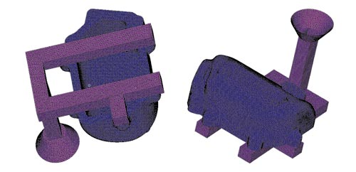 Рис. 7. КЭ-сетка, построенная на базе заготовки крышки ресивера с литниковой системой