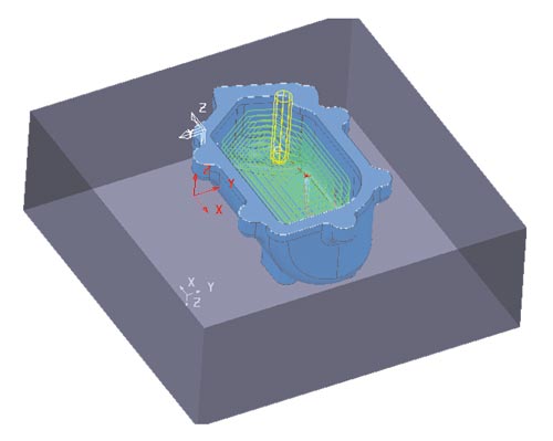 Рис. 9. Черновая обработка пеноблока «крышка»: первый установ