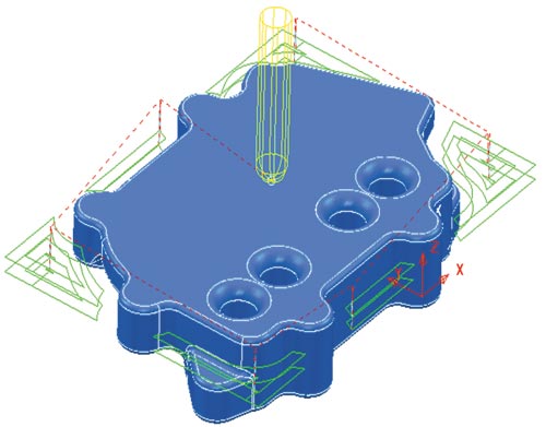 Рис. 13. Черновая обработка пеноблока «основание»: первый установ