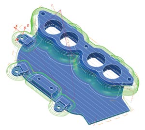 Рис. 23. Траектория движения инструмента при обработке основания ресивера: второй установ
