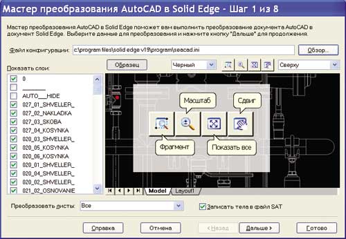 Рис. 2. Импорт DWG, DXF: инструменты навигации по чертежу