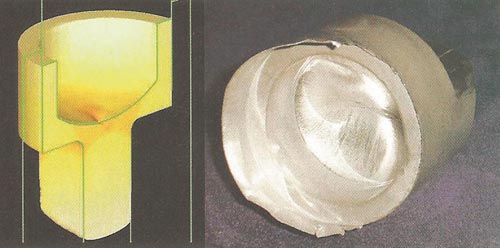 Рис. 1. Прессование детали из алюминия моделировалось в программном комплексе DEFORM 3D