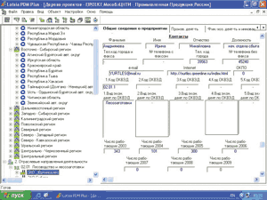 Рис. 3. Фрагмент представления проекта с отображением объекта типа «Предприятие»; входимость объекта по признаку вида экономической деятельности