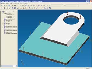 Рис. 1. Модель сборки сварного узла нахлесточного соединения проушины с плоской пластиной