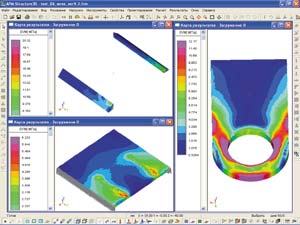 Рис. 4. Карта эквивалентных напряжений (для модели с рис. 1)