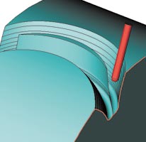 Рис. 6. Трехмерные модели впадин между зубьями после обработки в T-FLEX ЧПУ эвольвентных участков боковых поверхностей арочных зубьев
