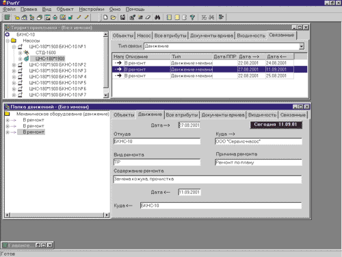 Данные о движении оборудования