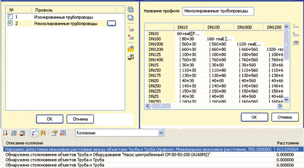 Рис. 12. Поиск коллизий средствами Model Studio CS Трубопроводы