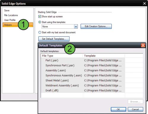 Рис. 5. Управление шаблонами, используемыми по умолчанию в Solid Edge с синхронной технологией