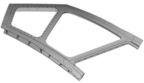 Модель боковой рамы переплета фонаря самолета SuperJet 100
