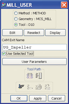 Рис. 2. Получение траектории методом MILL_USER