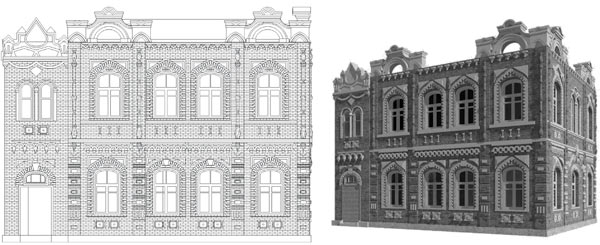 Рис. 10. Елена Педан. Памятник архитектуры — особняк
по ул. Мичурина, д. 4 в Новосибирске. Модель выполнена
в Revit Architecture (НГАСУ (Сибстрин), 2010)