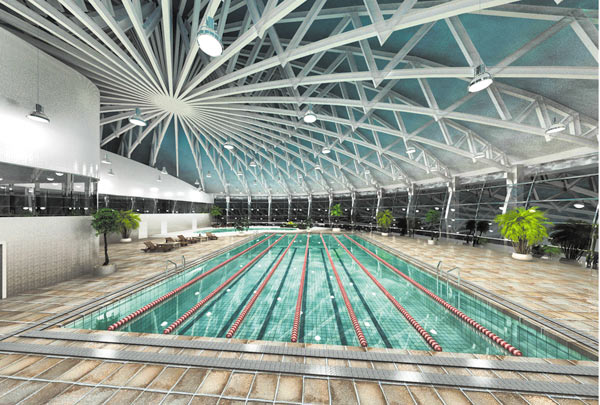 Рис. 14. Валентина Канчер, Святослав Пальчунов. Проект плавательного бассейна. Фрагмент. Модель выполнена в Revit Architecture,
визуализация — в Autodesk 3ds max (НГАСУ (Сибстрин), 2010)