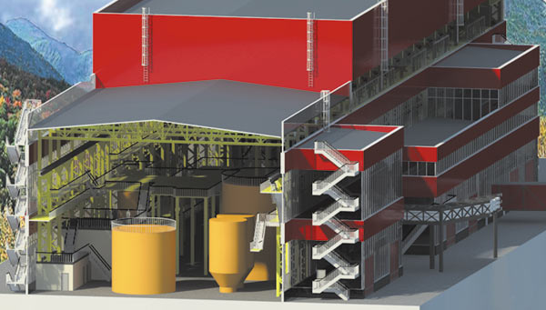 Рис. 17. Ольга Бернгард. Проект реконструкции углеобогатительной фабрики. Фрагмент. Модель выполнена в Revit Architecture (НГАСУ (Сибстрин), 2009)