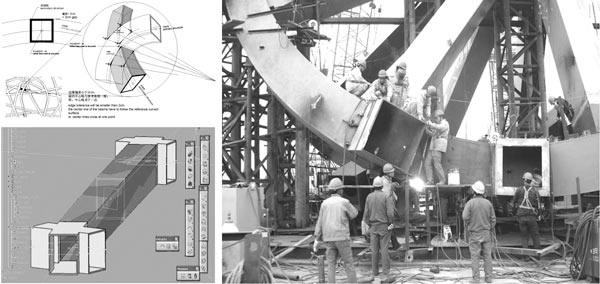 Рис. 4. Строительство стадиона «Птичье гнездо» к Олимпиаде-2008 в Пекине. Разработка и монтаж конструкций
(при участии фирмы Gehry Technologies, 2007)