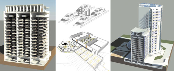 Рис. 6. Игорь Козлов. Проект многоэтажного жилого дома с многоуровневой автоматизированной парковкой. Покупатель хорошо видит, за что он платит (НГАСУ (Сибстрин), 2010)