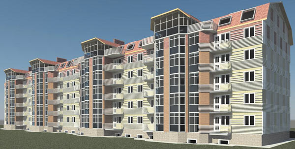 Рис. 9. Начын Монгуш. Проект реконструкции типовой пятиэтажки. Модель выполнена в Revit Architecture (НГАСУ (Сибстрин), 2010)