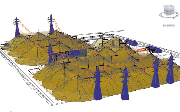 Рис. 5. Молниезащита ОРУ, реализованная в Model Studio CS Молниезащита