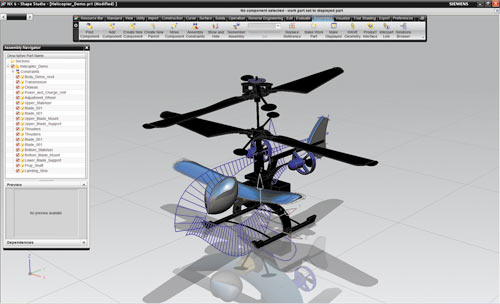 Сборка вертолета, смоделированная в NX с использованием синхронной технологии