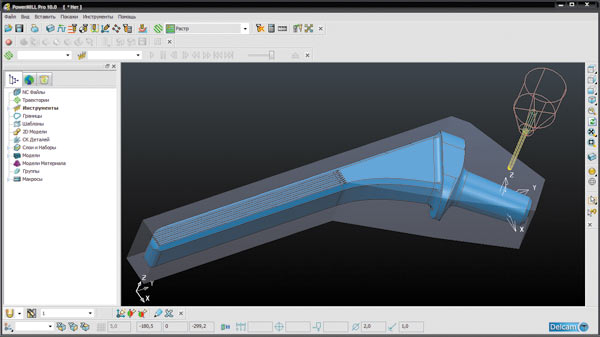 Рис. 9. Создание заготовки и выбор режущего инструмента в PowerMILL