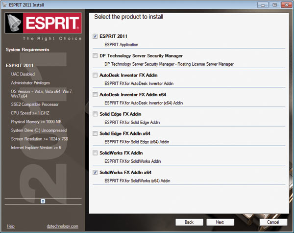 Рис. 1. ESPRIT FX — это опция при установке CAM-системы ESPRIT