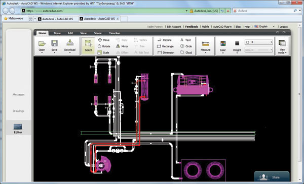 Рис. 12. Графическое окно веб-сервиса AutoCAD WS