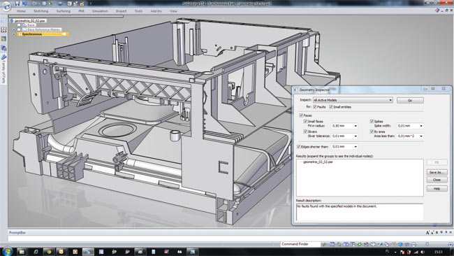 Синхронная технология позволяет непосредственно взаимодействовать с 3D-геометрией, поэтому исправленные модели или импортированные из других CAD-систем файлы удается редактировать столь же эффективно, как и «родные» файлы Solid Edge (иллюстрация предоставлена TOP-TECH, Польша)