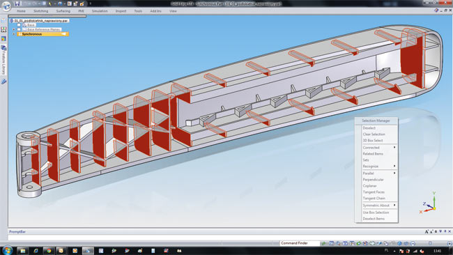 Выбор геометрии на импортированных моделях с отсутствующими конструктивными элементами оказывается длительным и трудоемким делом. Диспетчер выбора в Solid Edge позволяет искать и выделять геометрию на основе геометрических условий, позволяя работать с импортированными моделями так же, как с «родными». Иллюстрация предоставлена TOP-TECH (Польша)