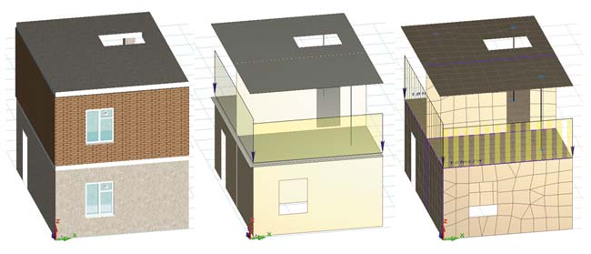 Рис. 4. Архитектурная модель > аналитическая модель > конечно-элементная расчетная схема