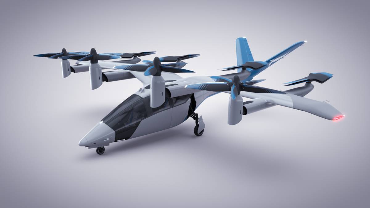 Модель летательного аппарата Vertical Aerospace VA-1X использует в конструкции крыло, что обеспечивает высокую подъемную силу и позволяет сэкономить энергию во время полета 